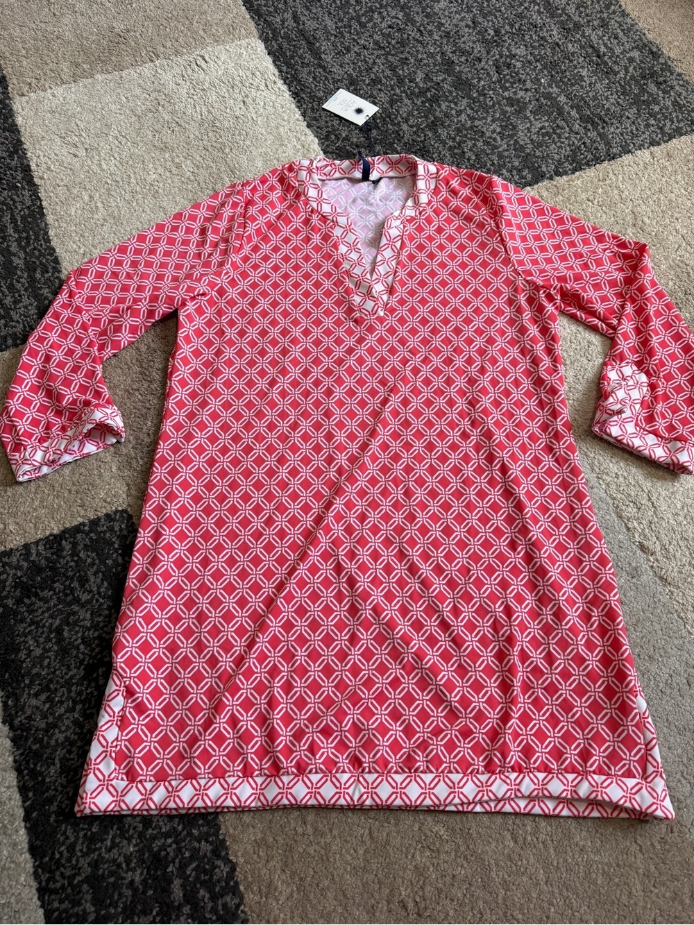 Aqua Et Sol Pink and White Geometric Women's Swim Large Coverup Tunic